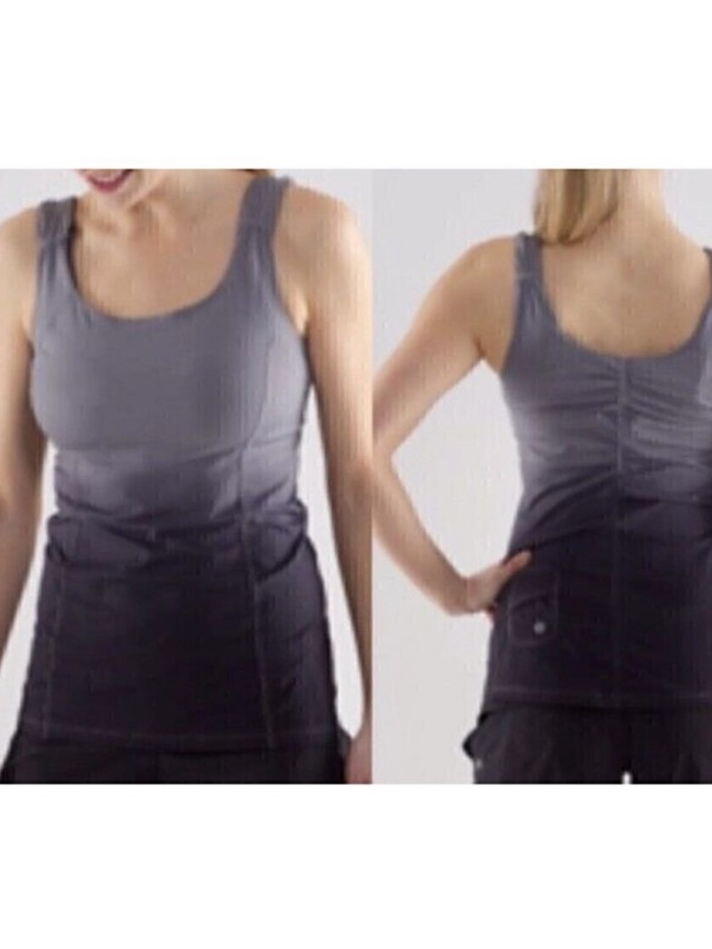 Lululemon Gray to Black Ombré Spirit Tank Top Size 4 with White Stitching